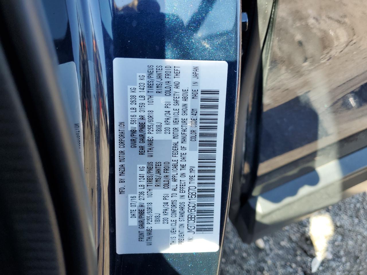 2016 Mazda Cx-9 Touring VIN: JM3TCBBY6G0115870 Lot: 84369015