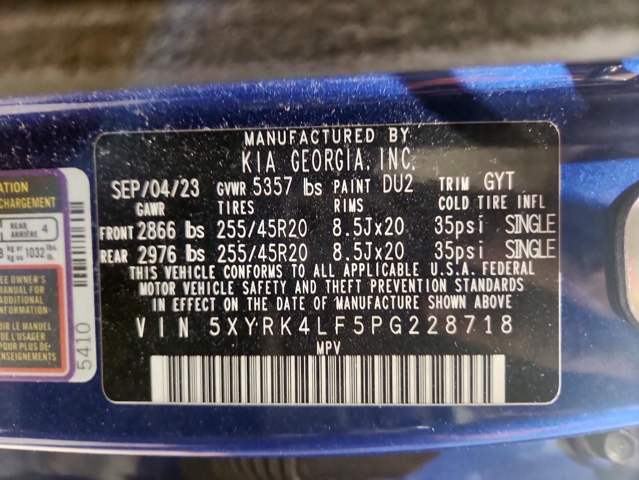 2023 Kia Sorento Sx VIN: 5XYRK4LF5PG228718 Lot: 83777055