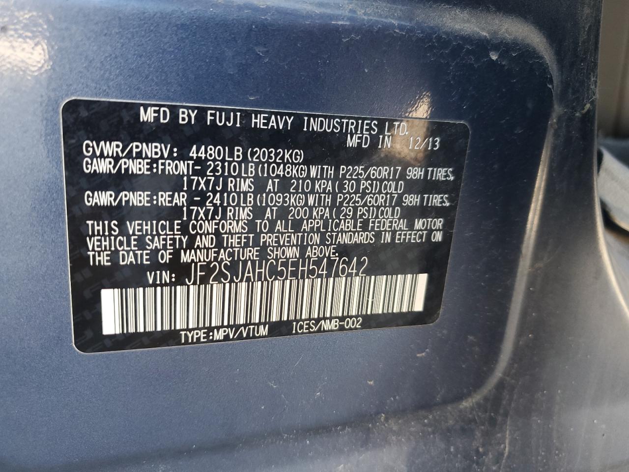 2014 Subaru Forester 2.5I Limited VIN: JF2SJAHC5EH547642 Lot: 71505765