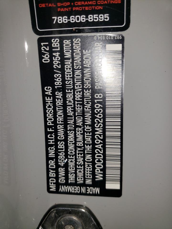 2021 Porsche 911 Turbo VIN: WP0CD2A92MS263918 Lot: 80088025