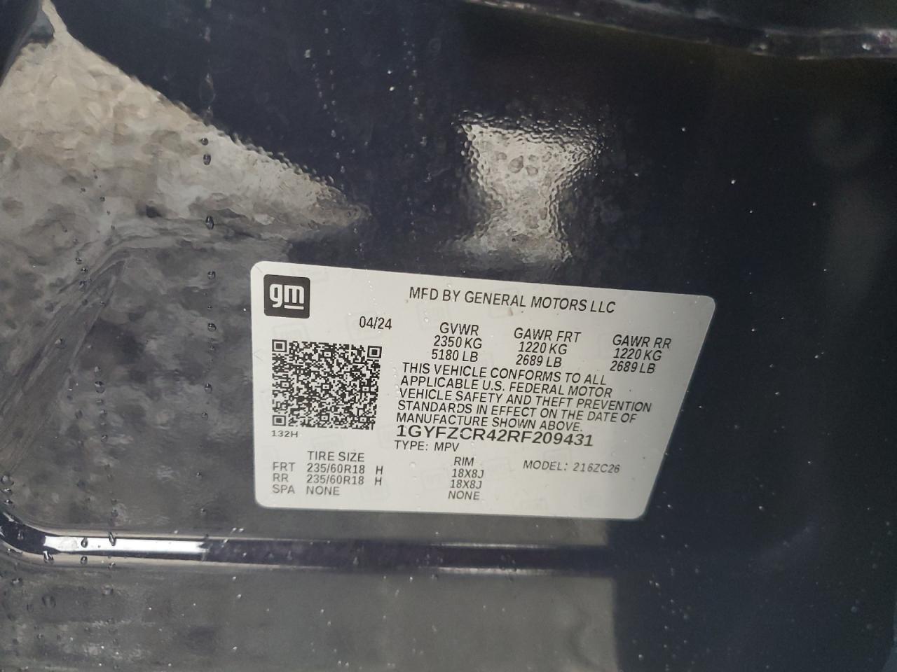 2024 Cadillac Xt4 Premium Luxury VIN: 1GYFZCR42RF209431 Lot: 82129885