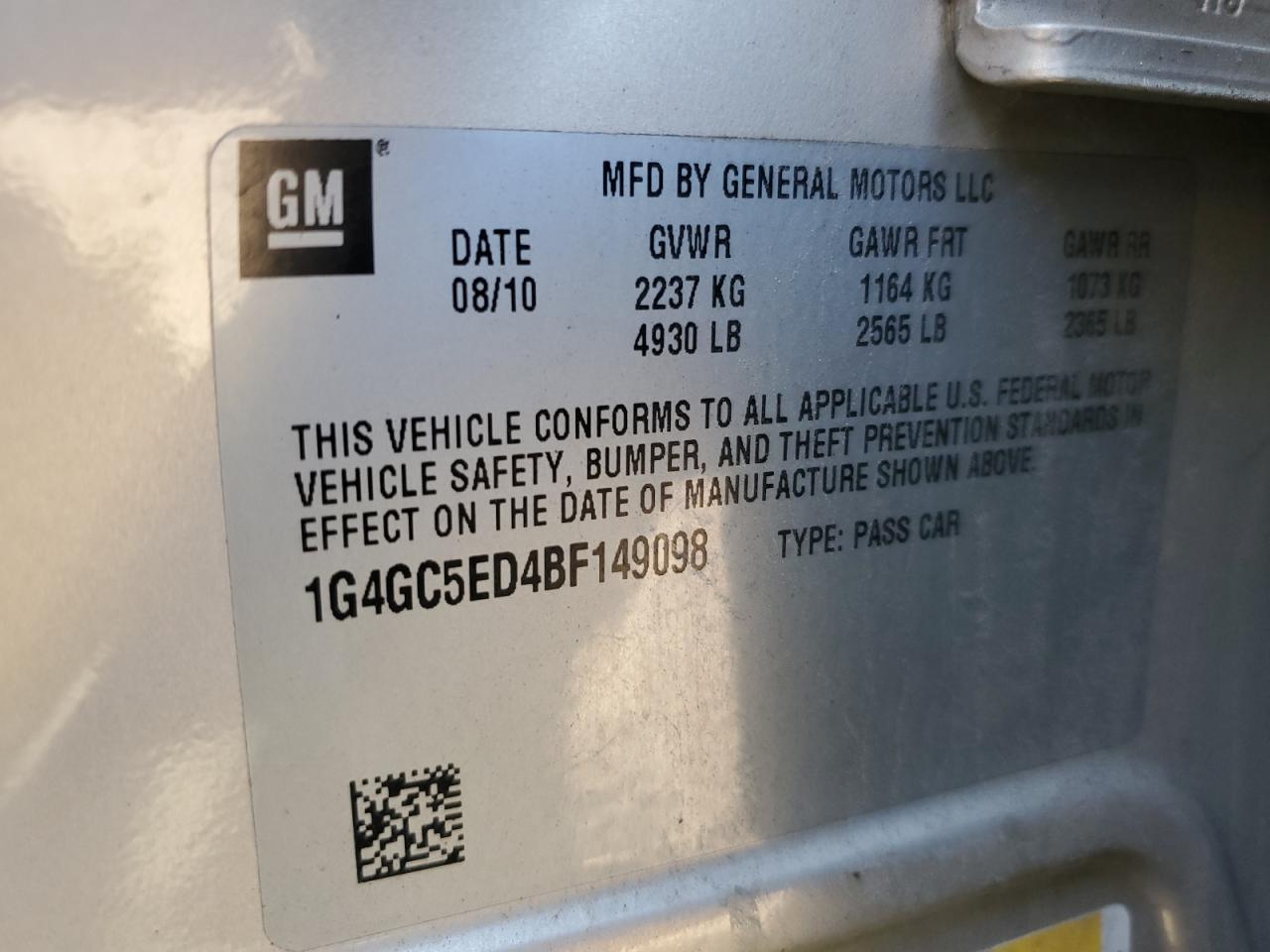 2011 Buick Lacrosse Cxl VIN: 1G4GC5ED4BF149098 Lot: 80990765