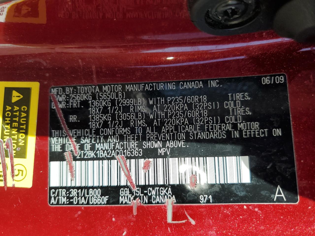 2010 Lexus Rx 350 VIN: 2T2BK1BA2AC016363 Lot: 81294735