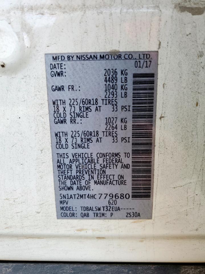 2017 Nissan Rogue S VIN: 5N1AT2MT4HC779680 Lot: 80556995