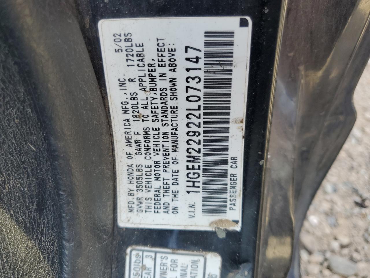 2002 Honda Civic Ex VIN: 1HGEM22922L073147 Lot: 80917775