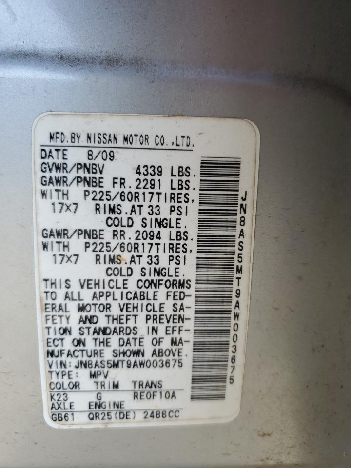 2010 Nissan Rogue S VIN: JN8AS5MT9AW003675 Lot: 71012645