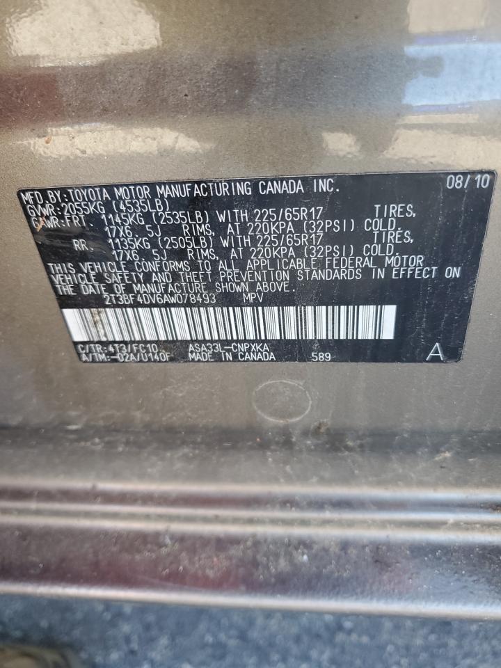 2010 Toyota Rav4 VIN: 2T3BF4DV6AW078493 Lot: 81813635
