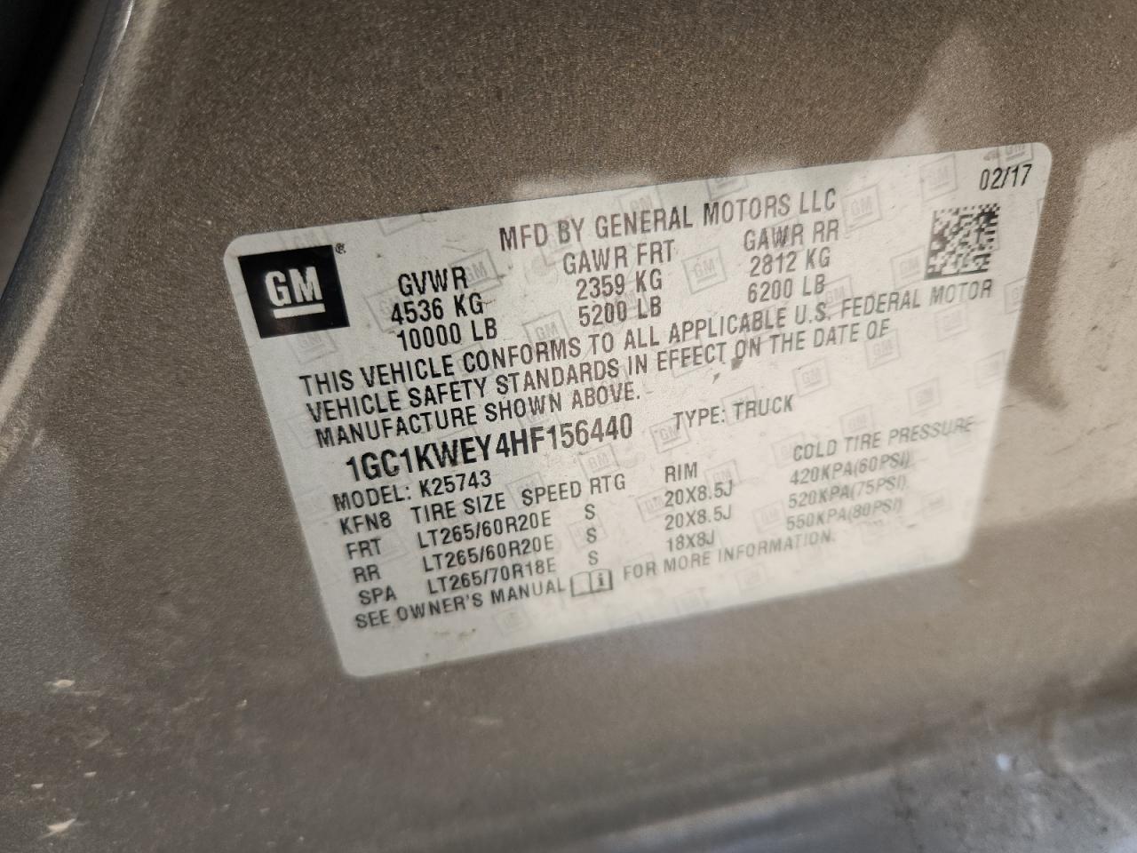 2017 Chevrolet Silverado K2500 Heavy Duty Ltz VIN: 1GC1KWEY4HF156440 Lot: 71732905