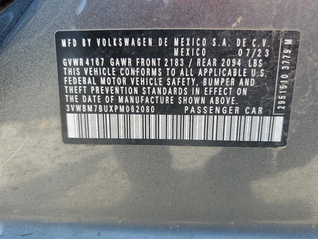 2023 Volkswagen Jetta Sport VIN: 3VWBM7BUXPM062080 Lot: 84553785