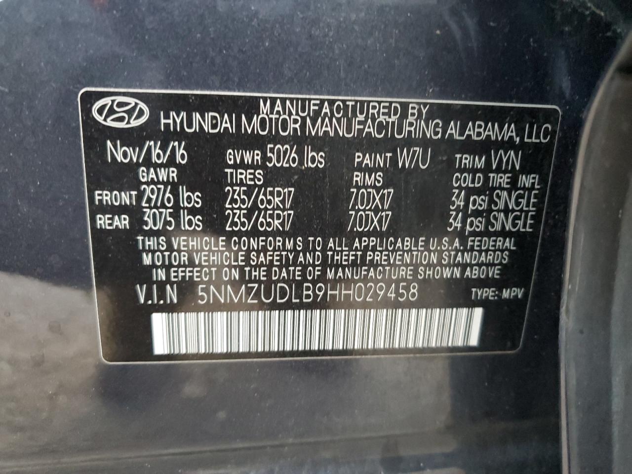 2017 Hyundai Santa Fe Sport VIN: 5NMZUDLB9HH029458 Lot: 81548775