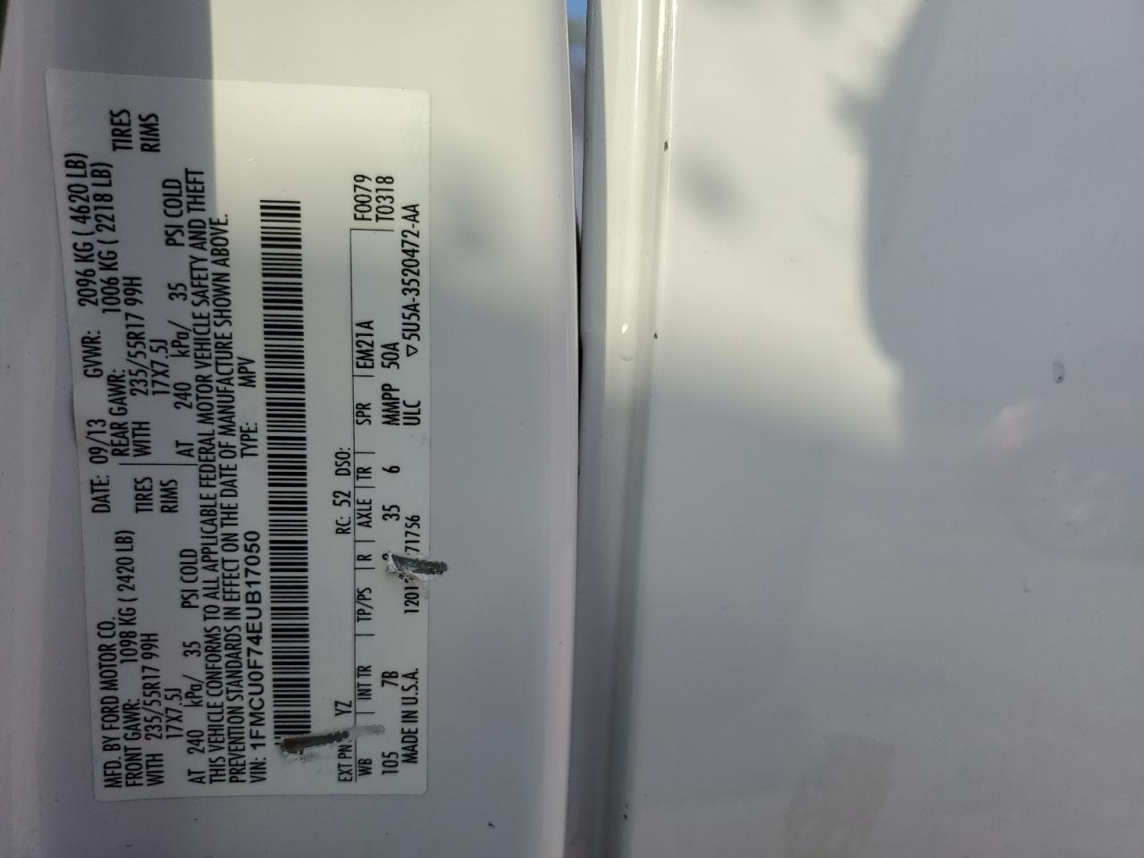 2014 Ford Escape S VIN: 1FMCU0F74EUB17050 Lot: 80948845