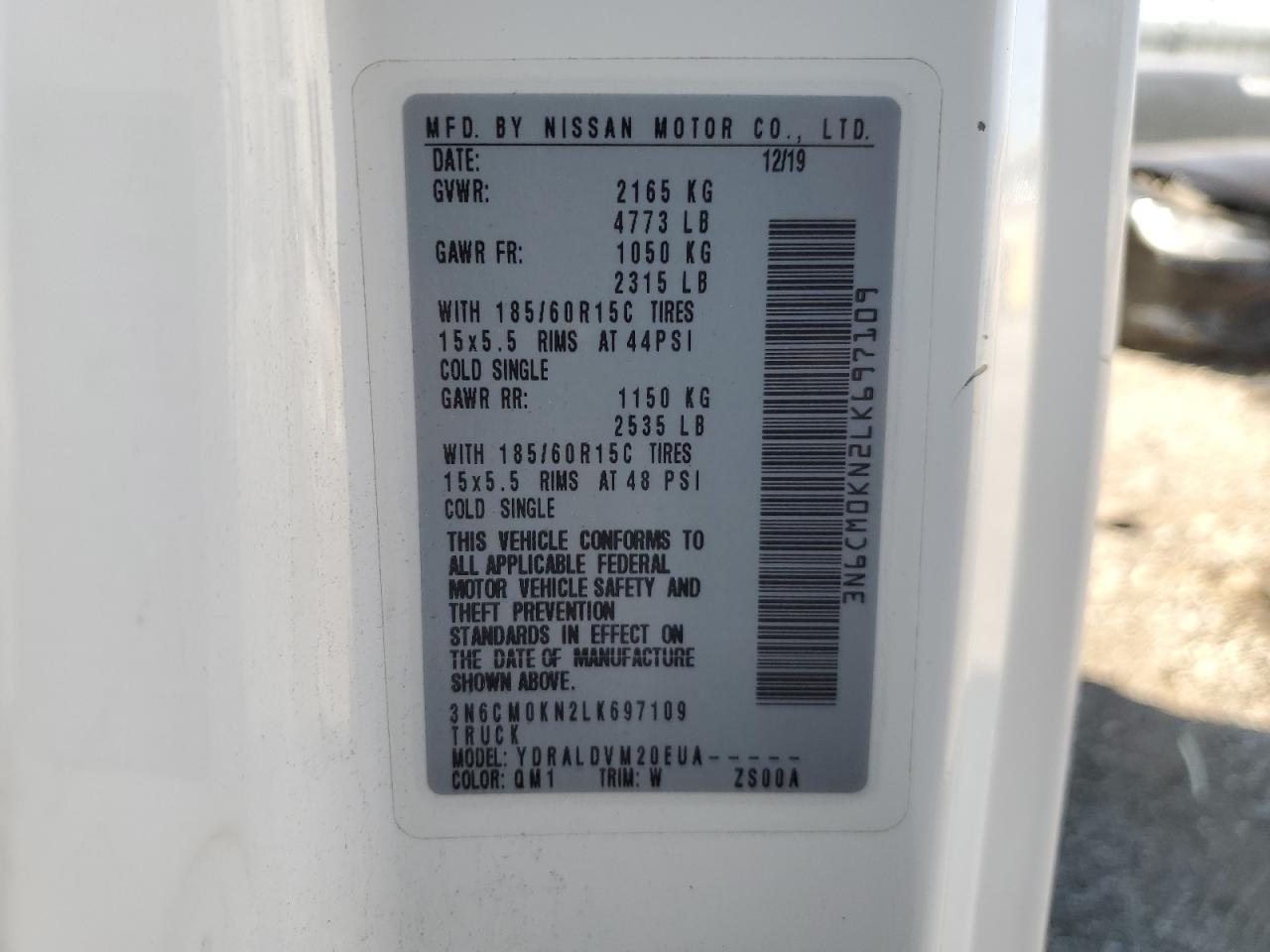 2020 Nissan Nv200 2.5S VIN: 3N6CM0KN2LK697109 Lot: 80181435