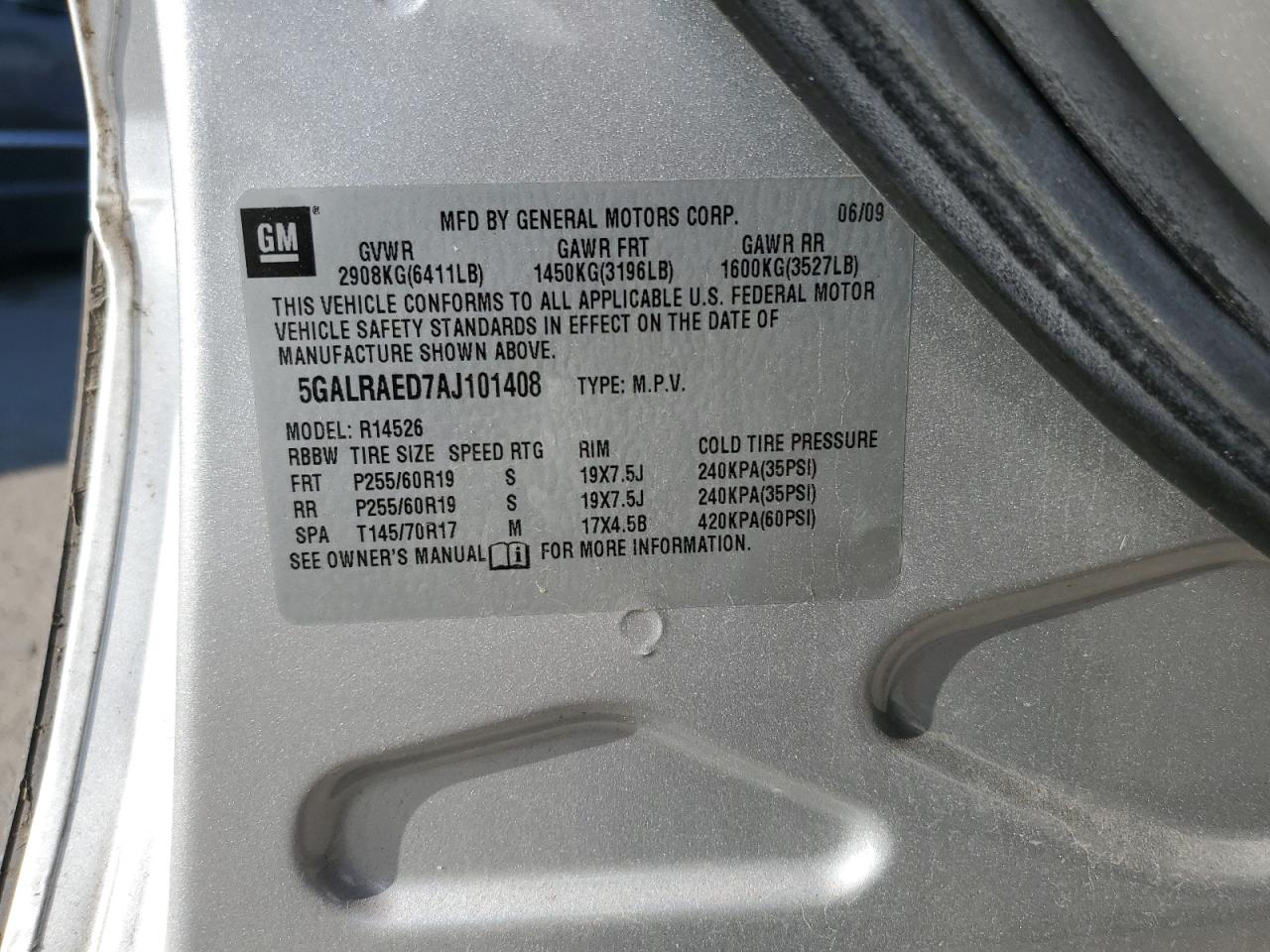 2010 Buick Enclave Cx VIN: 5GALRAED7AJ101408 Lot: 71518555