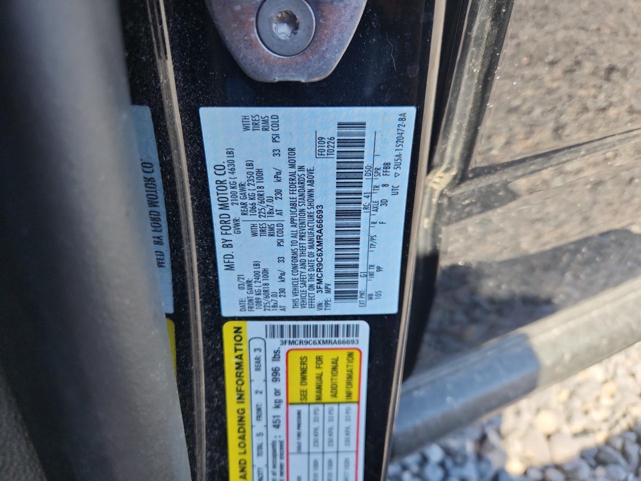 2021 Ford Bronco Sport Outer Banks VIN: 3FMCR9C6XMRA66693 Lot: 83942485