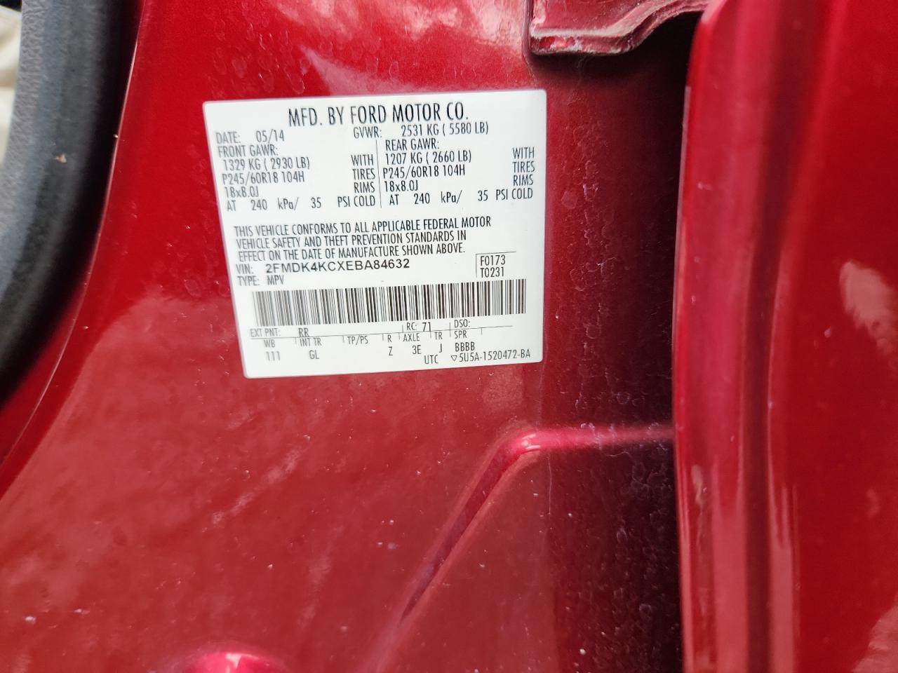 2014 Ford Edge Limited VIN: 2FMDK4KCXEBA84632 Lot: 82085875