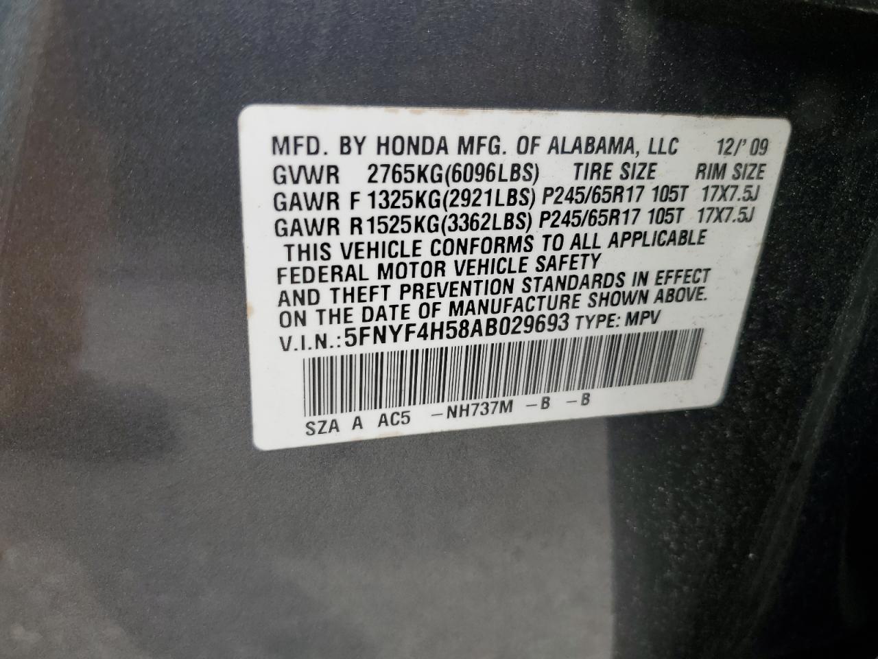 2010 Honda Pilot Exl VIN: 5FNYF4H58AB029693 Lot: 71863395