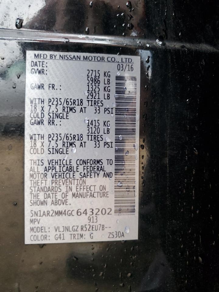2016 Nissan Pathfinder S VIN: 5N1AR2MM4GC643202 Lot: 81482585