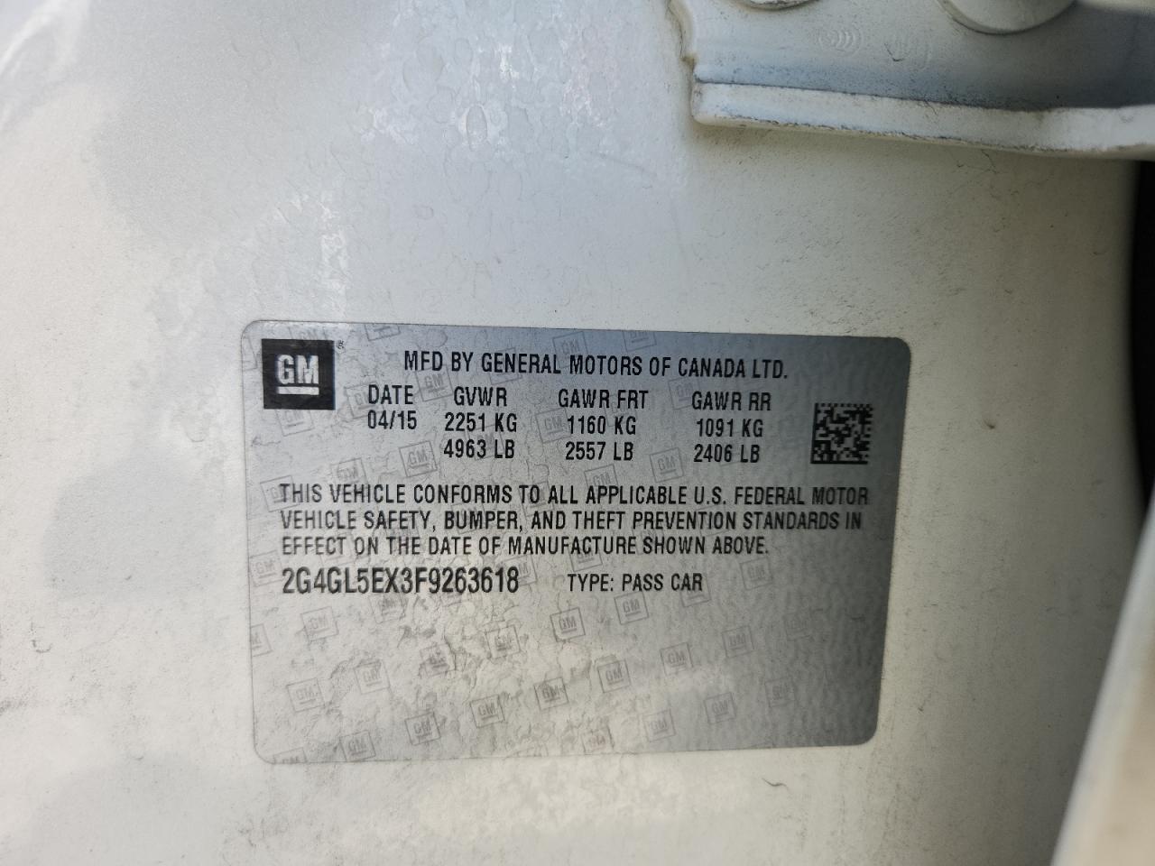 2015 Buick Regal VIN: 2G4GL5EX3F9263618 Lot: 71812435