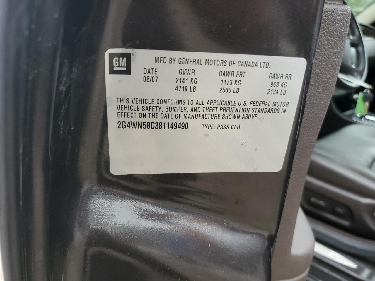 2008 Buick Lacrosse Super Series VIN: 2G4WN58C381149490 Lot: 70679515