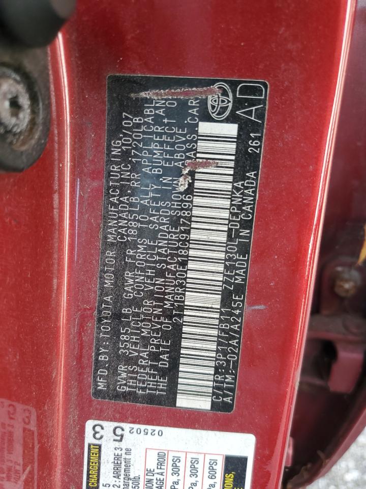 2008 Toyota Corolla Ce VIN: 2T1BR30E18C917896 Lot: 84706095