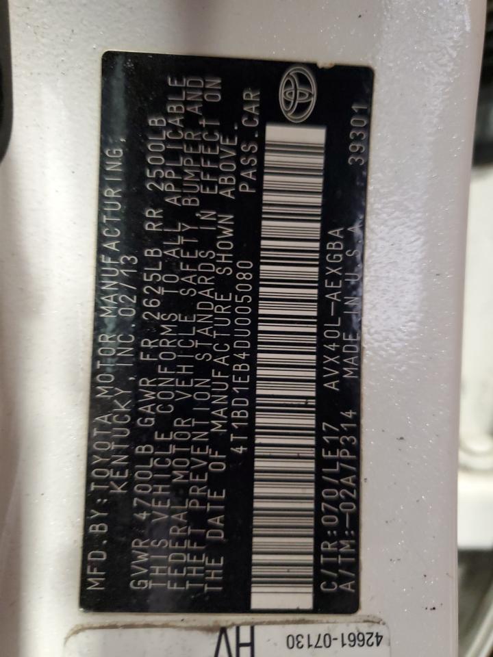 2013 Toyota Avalon Hybrid VIN: 4T1BD1EB4DU005080 Lot: 84184635