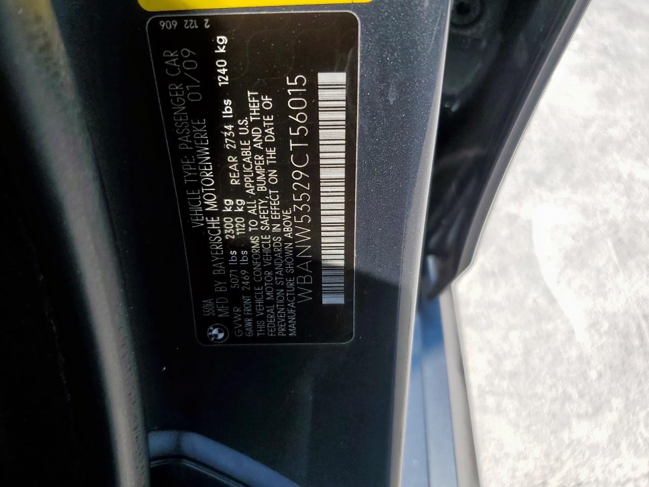 2009 BMW 550 I VIN: WBANW53529CT56015 Lot: 83989025