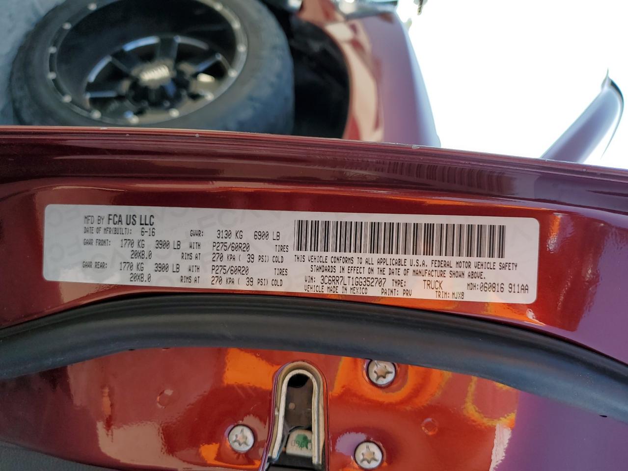 2016 Ram 1500 Slt VIN: 3C6RR7LT1GG352707 Lot: 83784895