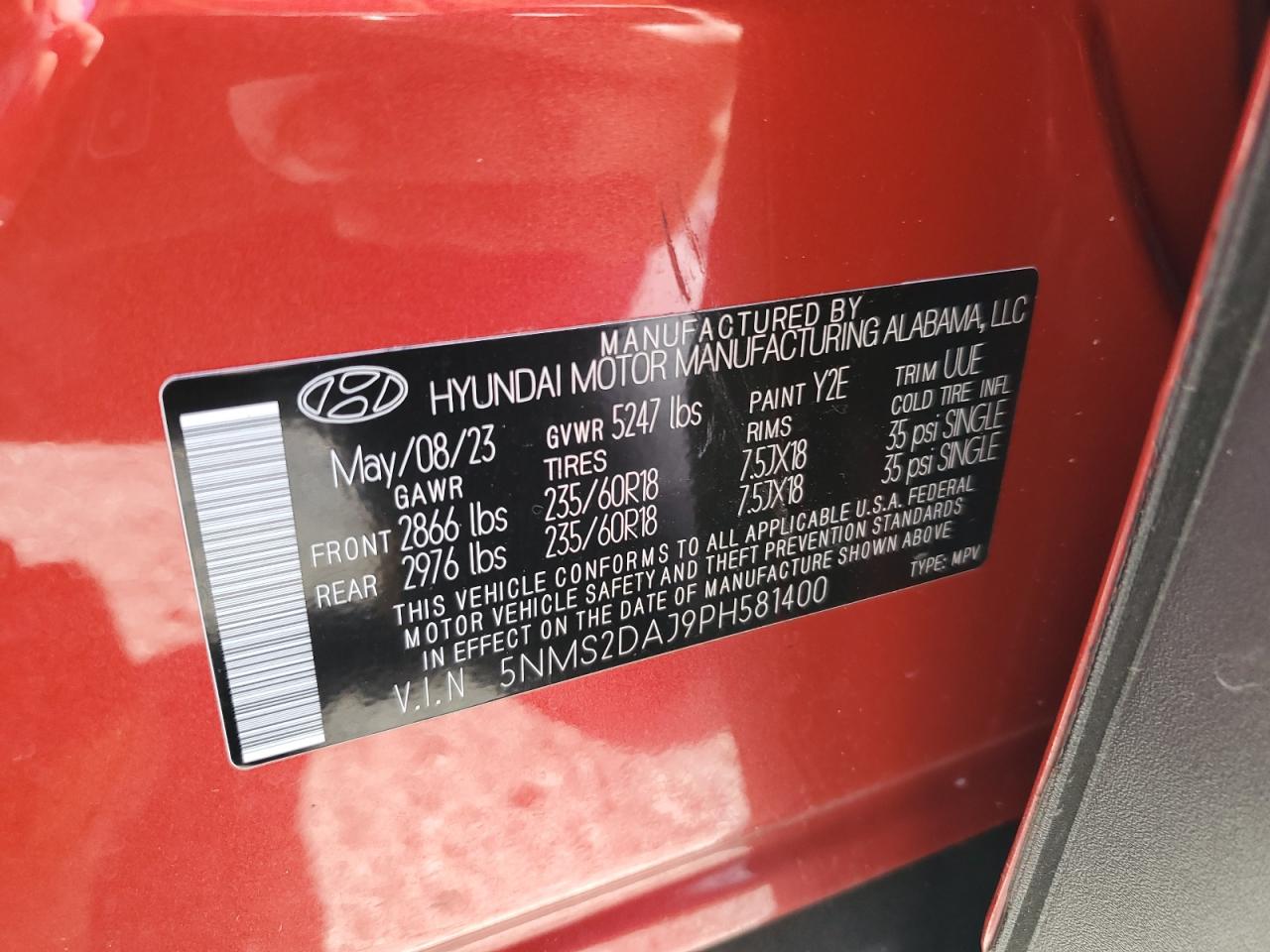 2023 Hyundai Santa Fe Sel VIN: 5NMS2DAJ9PH581400 Lot: 84298385