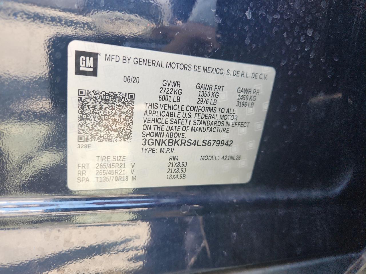 2020 Chevrolet Blazer Rs VIN: 3GNKBKRS4LS679942 Lot: 70812175