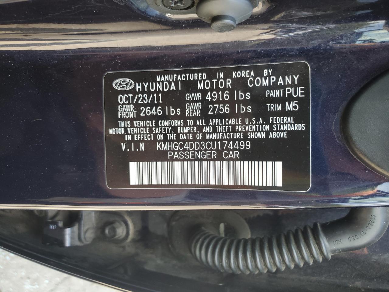 2012 Hyundai Genesis 3.8L VIN: KMHGC4DD3CU174499 Lot: 70591945