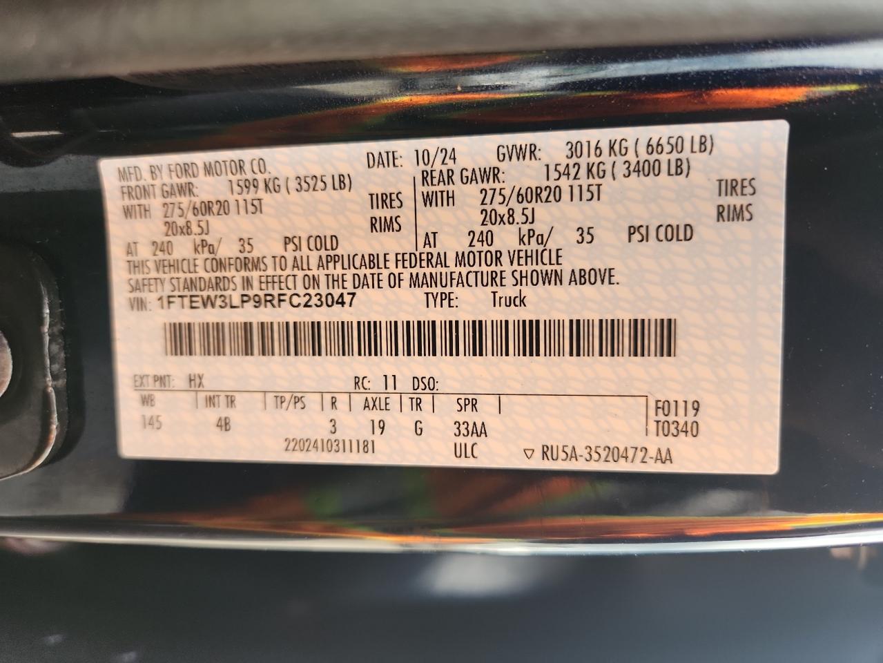 2024 Ford F150 Xlt VIN: 1FTEW3LP9RFC23047 Lot: 71137095