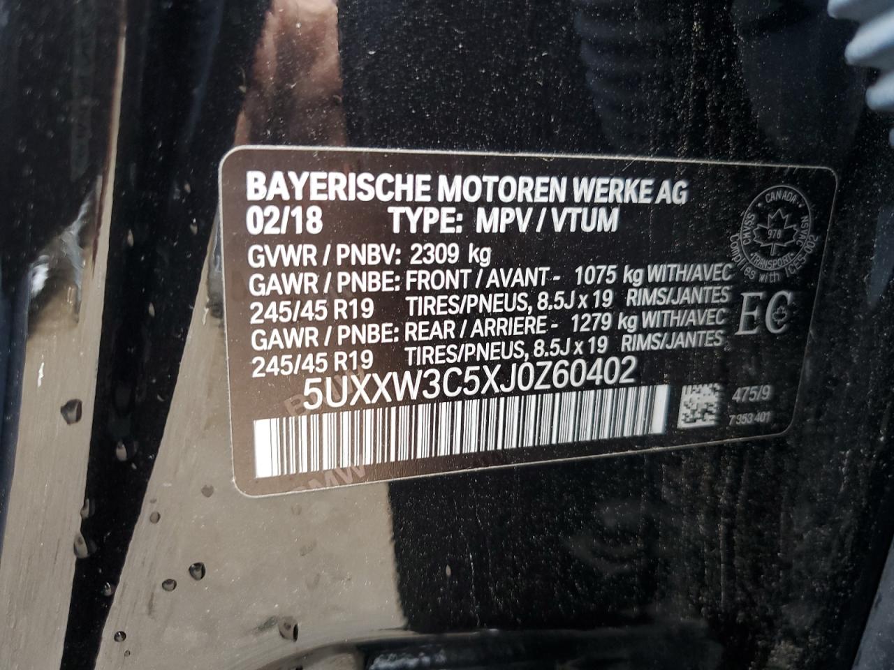 2018 BMW X4 xDrive28I VIN: 5UXXW3C5XJ0Z60402 Lot: 81081565