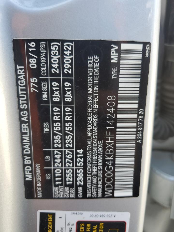 2017 Mercedes-Benz Glc 300 4Matic VIN: WDC0G4KBXHF142408 Lot: 84556235