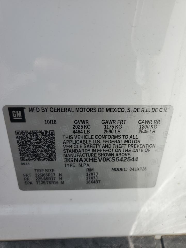 2019 Chevrolet Equinox Ls VIN: 3GNAXHEV0KS542544 Lot: 71276465