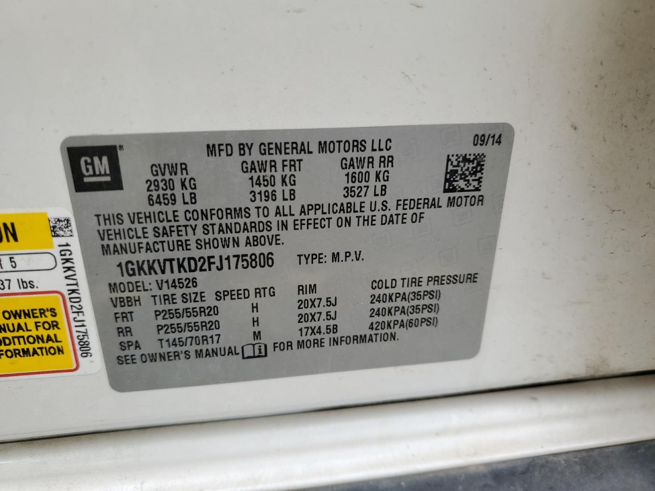 2015 GMC Acadia Denali VIN: 1GKKVTKD2FJ175806 Lot: 81120555