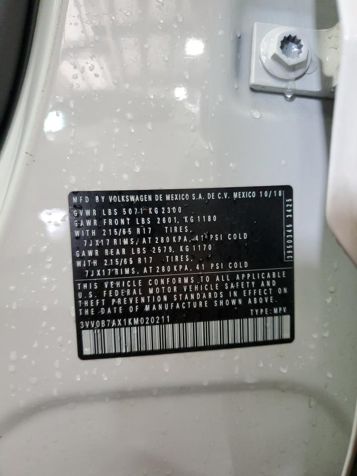 2019 Volkswagen Tiguan S VIN: 3VV0B7AX1KM020211 Lot: 80176035
