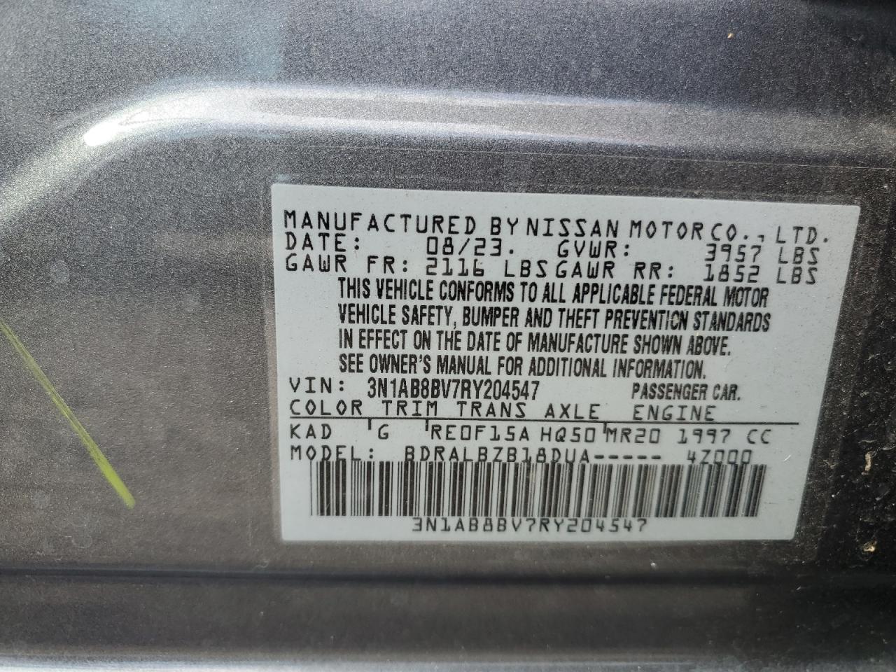 2024 Nissan Sentra S VIN: 3N1AB8BV7RY204547 Lot: 83847525