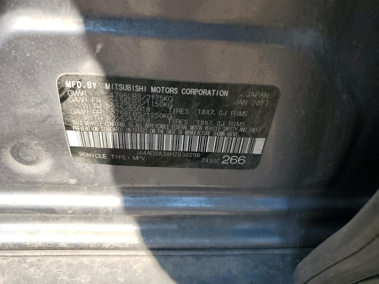 2017 Mitsubishi Outlander Es VIN: JA4AD2A3XHZ030296 Lot: 80841475