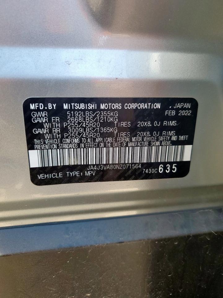 2022 Mitsubishi Outlander Sel VIN: JA4J3VA80NZ071564 Lot: 70951595