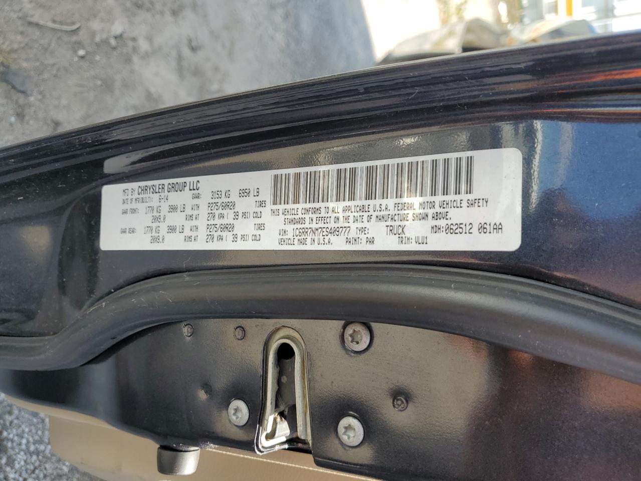 2014 Ram 1500 Laramie VIN: 1C6RR7NM7ES409777 Lot: 84391145