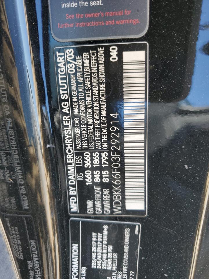 2003 Mercedes-Benz Slk 32 Amg Kompressor VIN: WDBKK66F03F292914 Lot: 80491825