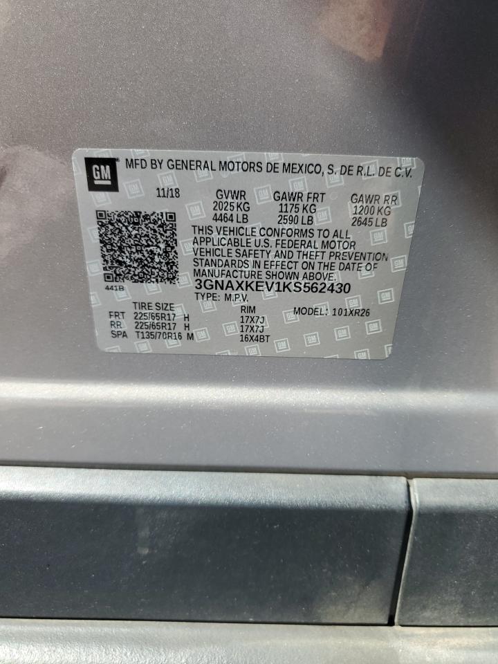 2019 Chevrolet Equinox Lt VIN: 3GNAXKEV1KS562430 Lot: 70815255