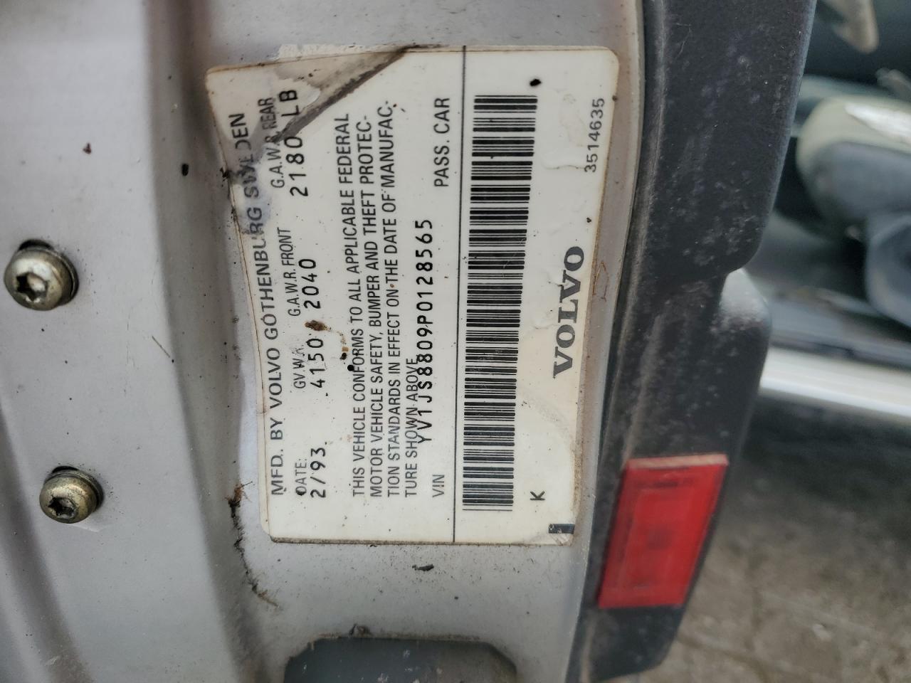 1993 Volvo 940 VIN: YV1JS8809P0128565 Lot: 71361735