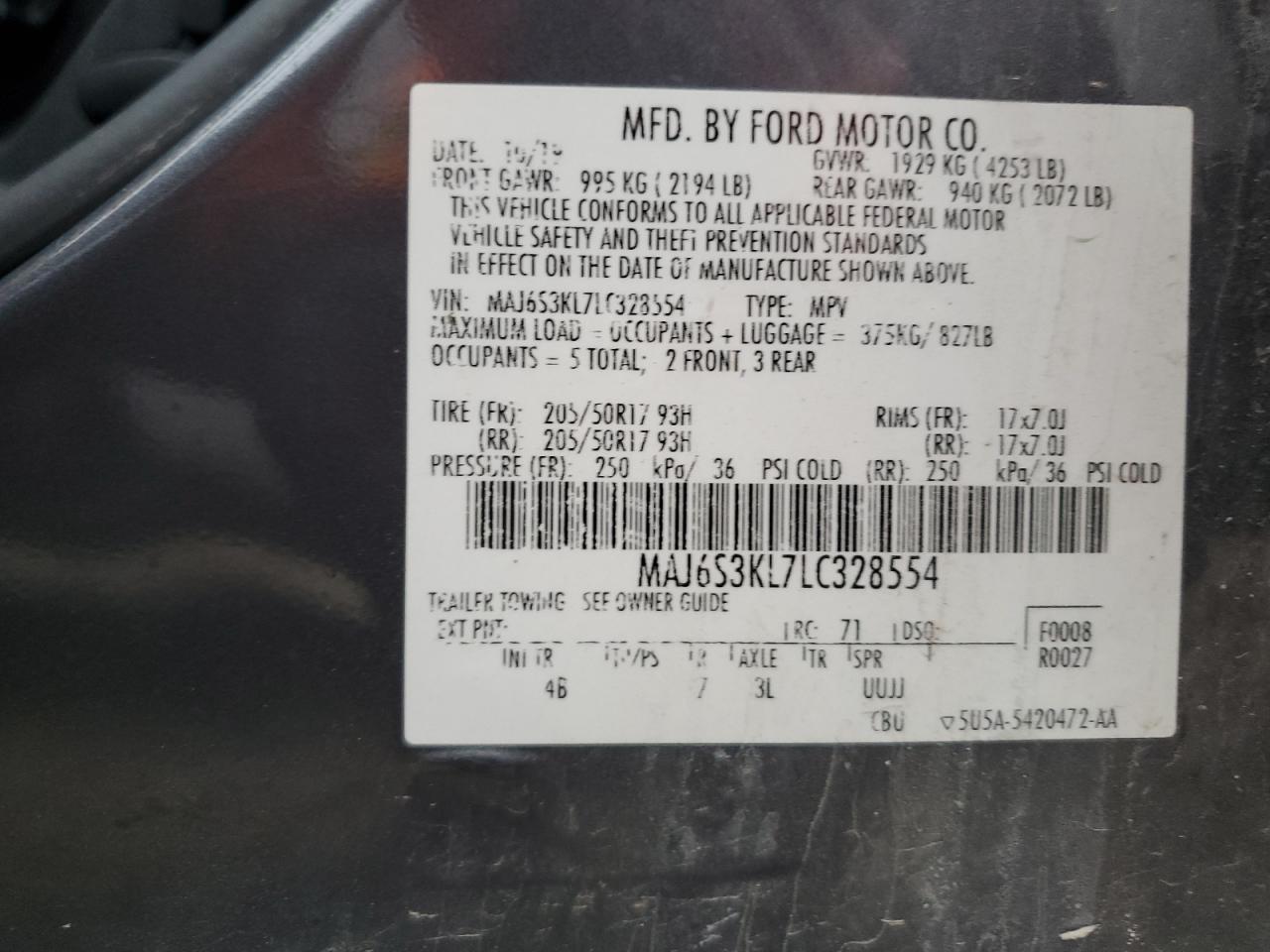 2020 Ford Ecosport Titanium VIN: MAJ6S3KL7LC328554 Lot: 80477255