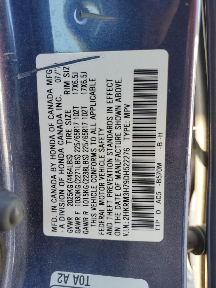 2013 Honda Cr-V Exl VIN: 2HKRM3H79DH522276 Lot: 80792795