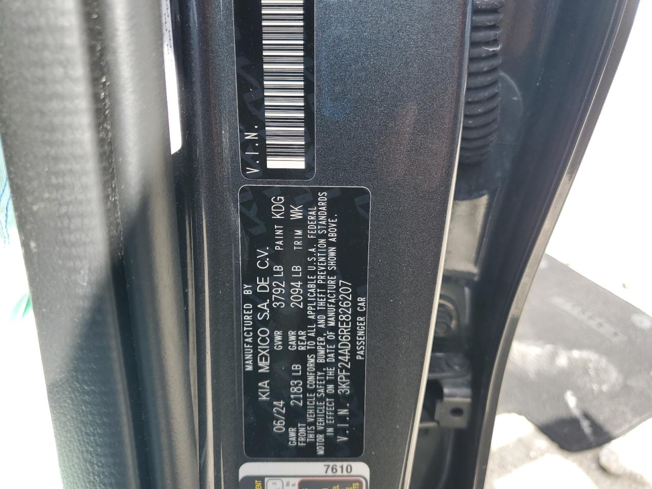2024 Kia Forte Lx VIN: 3KPF24AD6RE826207 Lot: 81348045