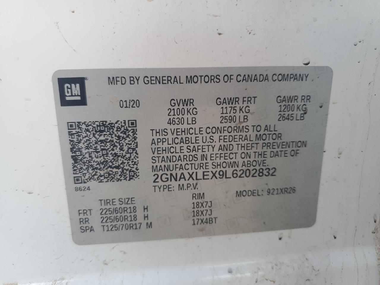 2020 Chevrolet Equinox Lt VIN: 2GNAXLEX9L6202832 Lot: 80585215