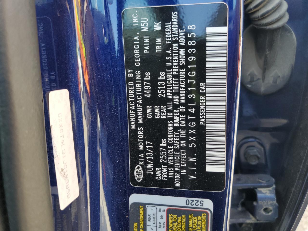 2018 Kia Optima Lx VIN: 5XXGT4L31JG193858 Lot: 81717645