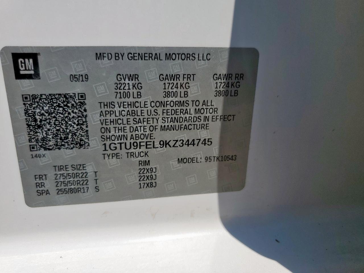 2019 GMC Sierra K1500 Denali VIN: 1GTU9FEL9KZ344745 Lot: 80403005