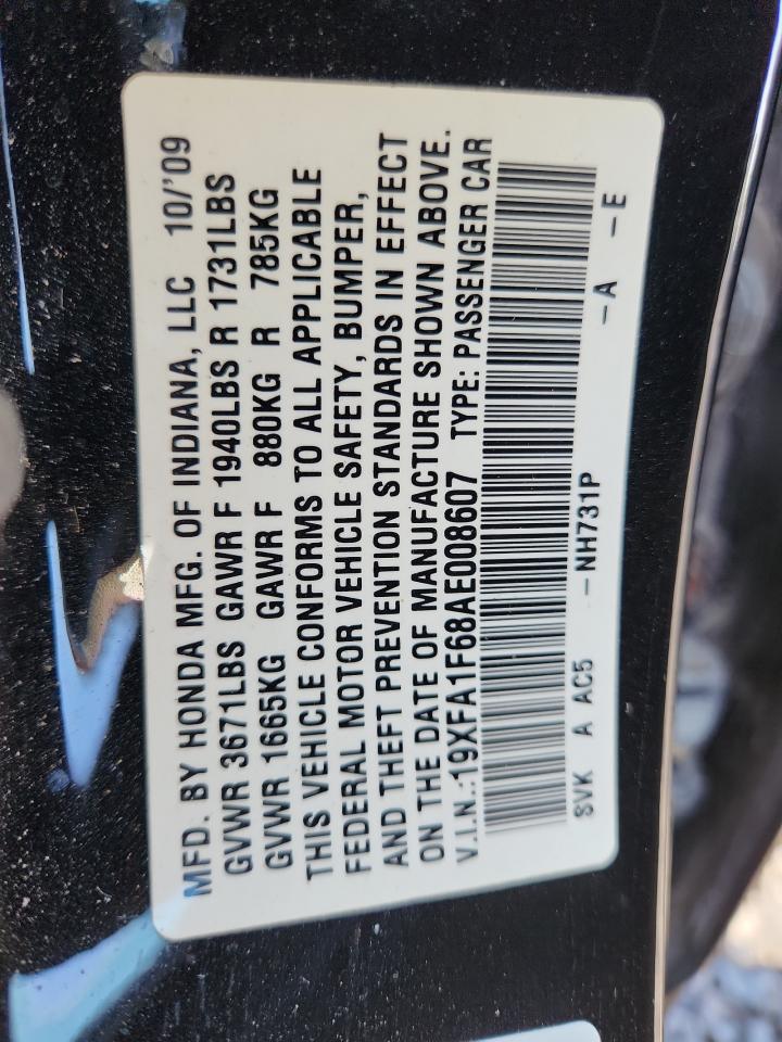 2010 Honda Civic Lx-S VIN: 19XFA1F68AE008607 Lot: 84030495